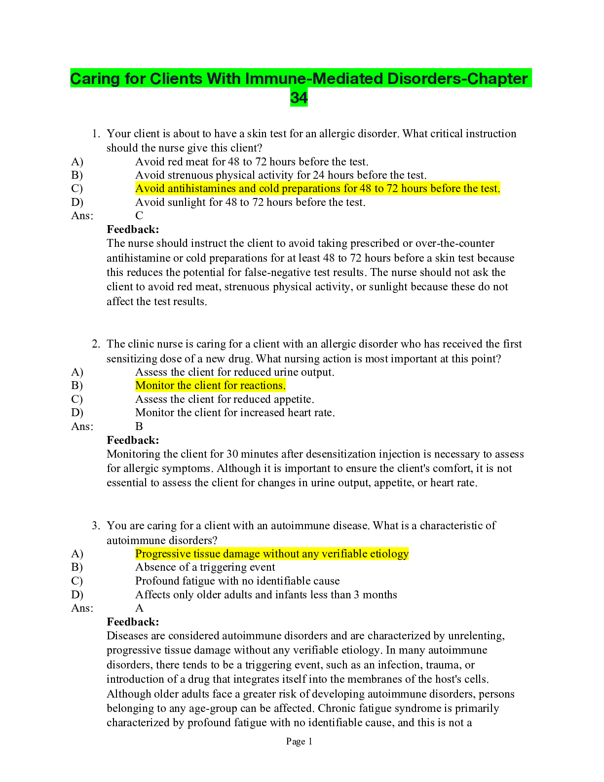 Preview image of Caring for Clients With Immune-Mediated Disorders-Chapter 34 document